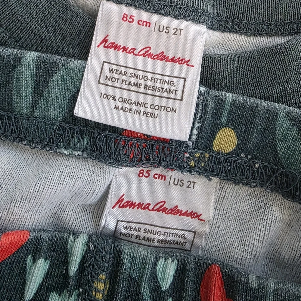 Hanna Andersson Long John Pajama Set Poinsettia Patch 100% Organic Cotton 2T